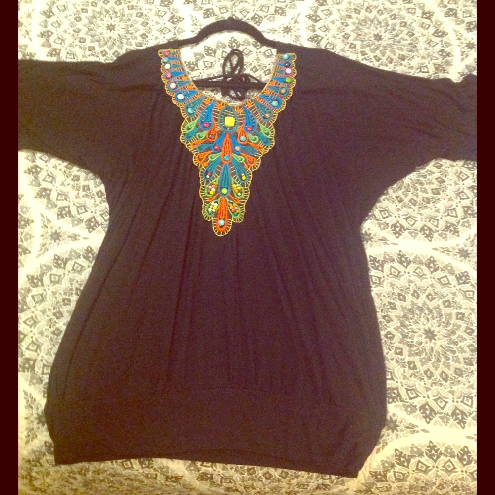Black beaded Cold-Shoulder Dolman XL Top - Picture 2 of 7